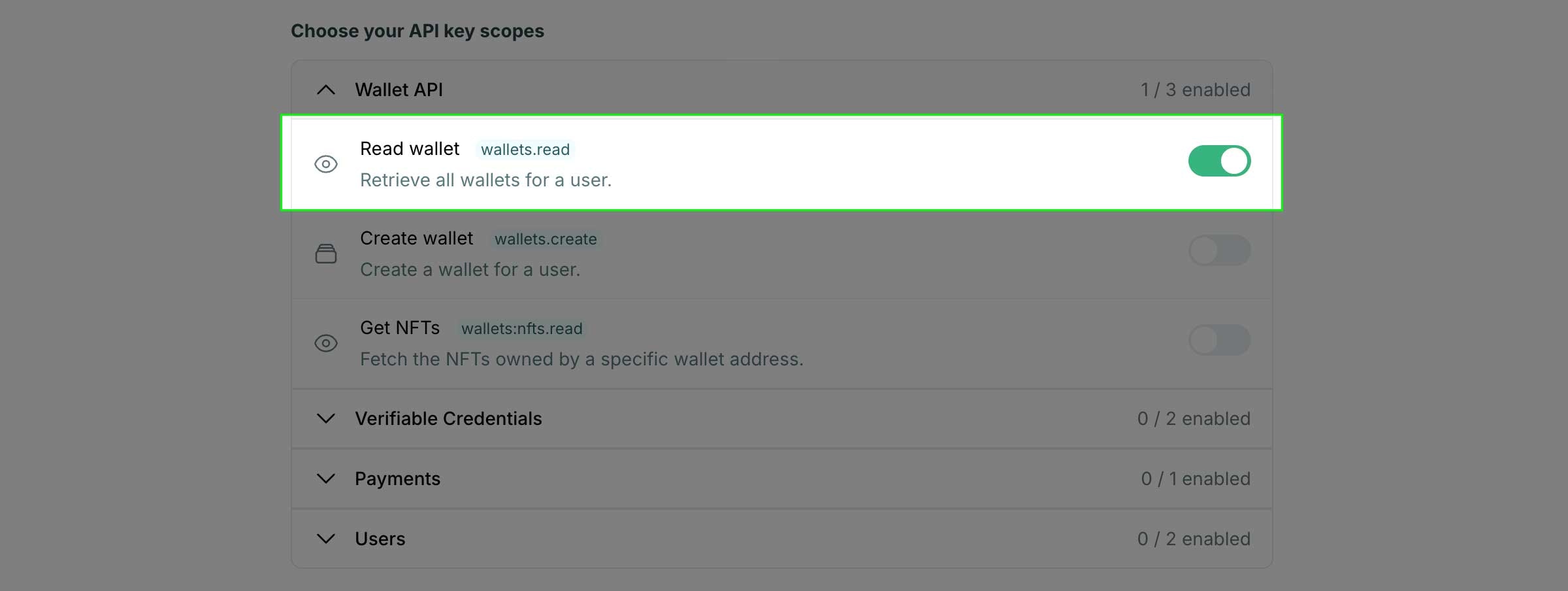 select client-side API scopes in Crossmint developer console