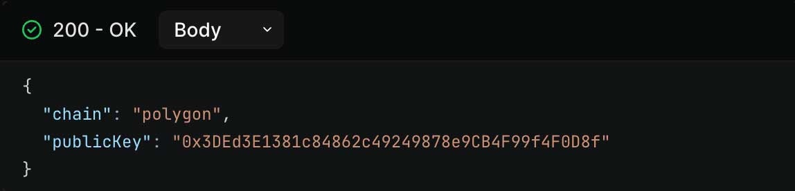 create user wallet response screenshot with dark theme