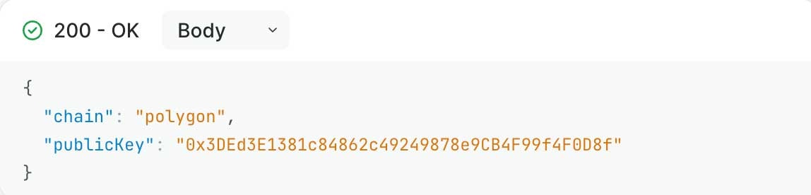 create user wallet response screenshot with light theme