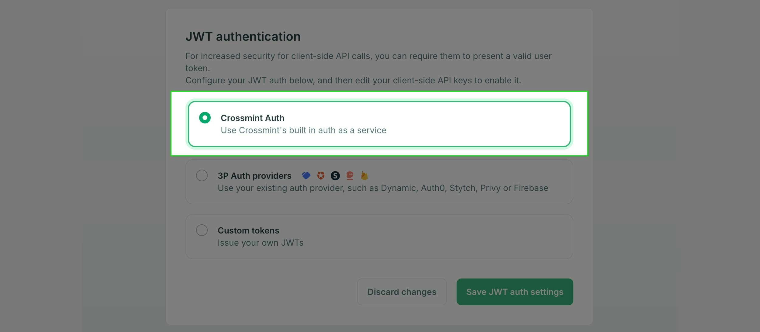 select Crossmint Auth in Crossmint developer console