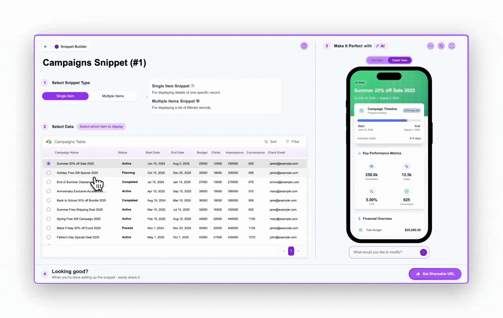 Quick Start Single Snippet Record Selection Gi