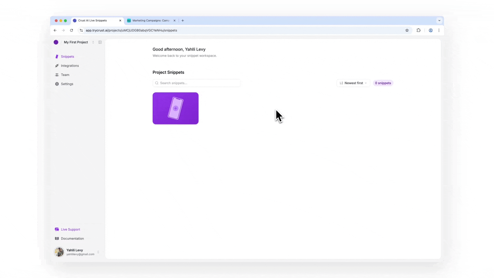 Quickstart Create New Snippet Gi