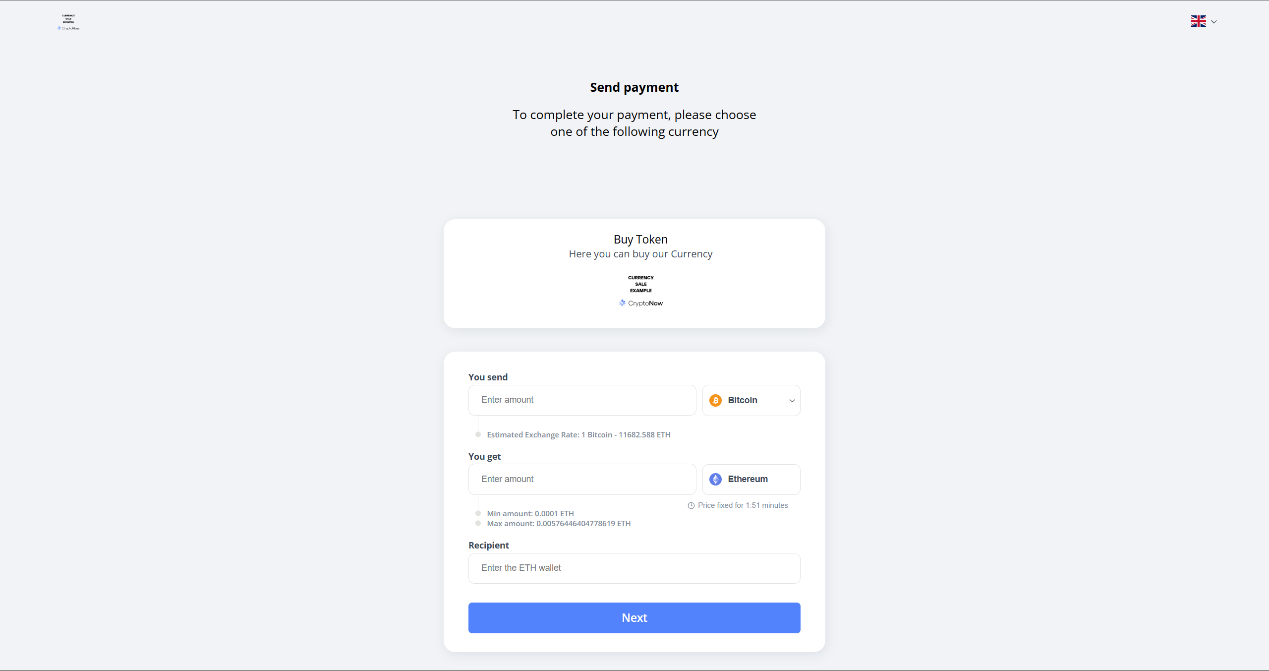 Customer-facing sell currency widget with You send / You get