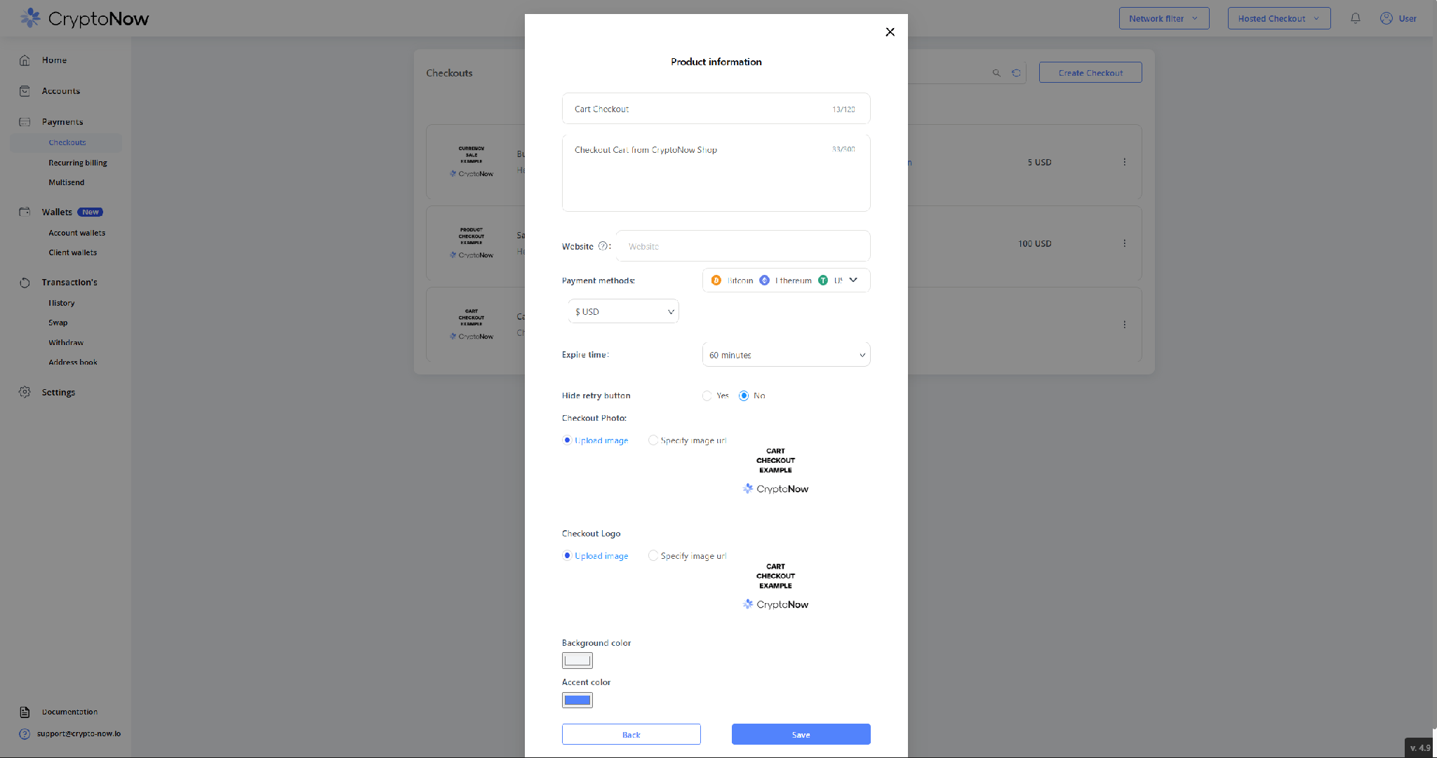 Cart checkout form showing fiat currency and no price field