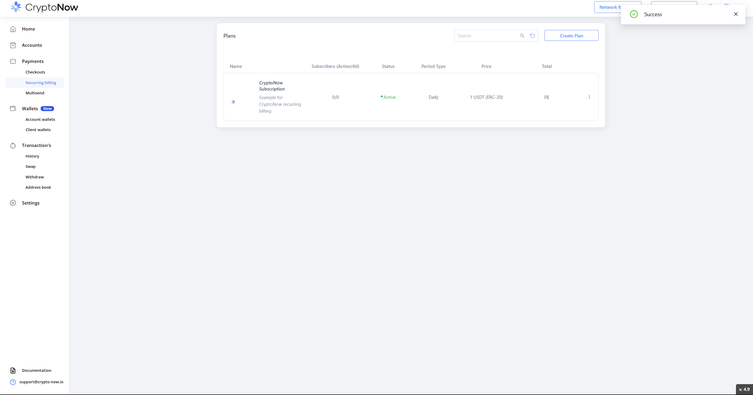Plans list showing an Active subscription plan