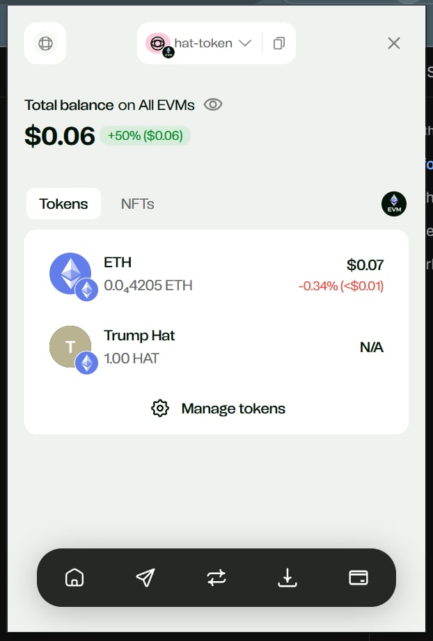 External wallet showing the recovered token and ETH balance