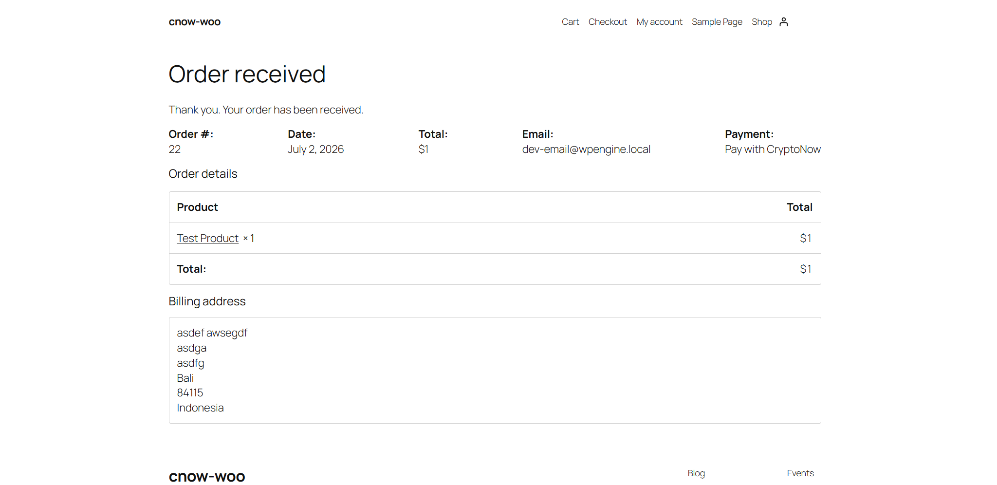 WooCommerce order received confirmation page