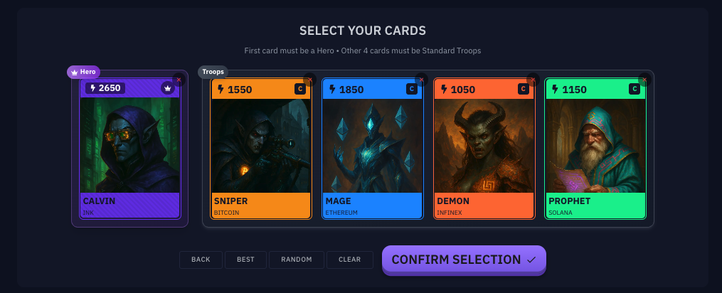 Clash cards screen showing the cards in a deck