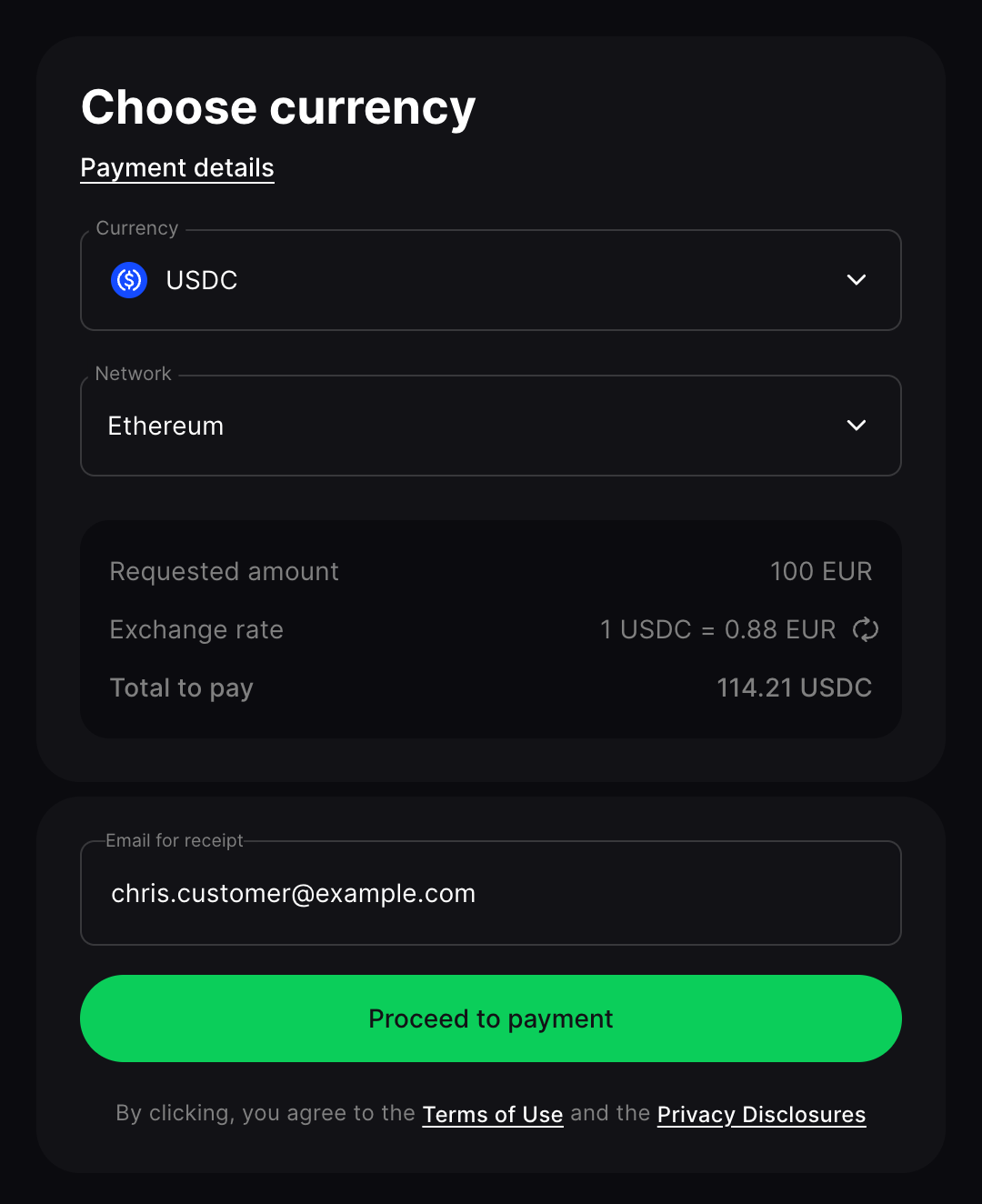 Payment request step 1
