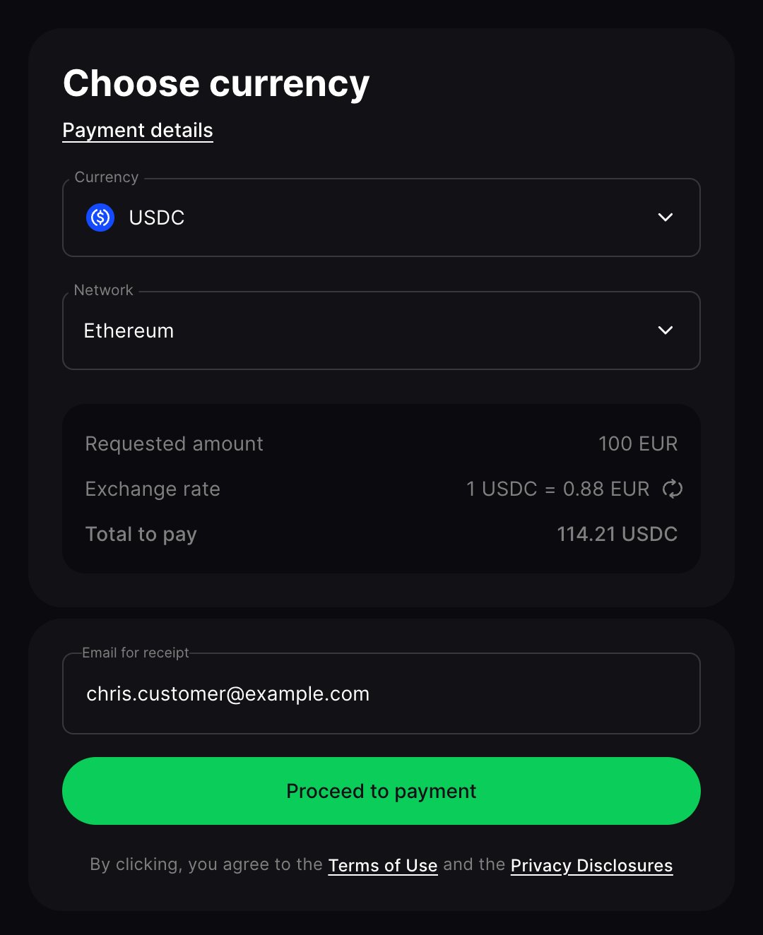 Payment request step 1