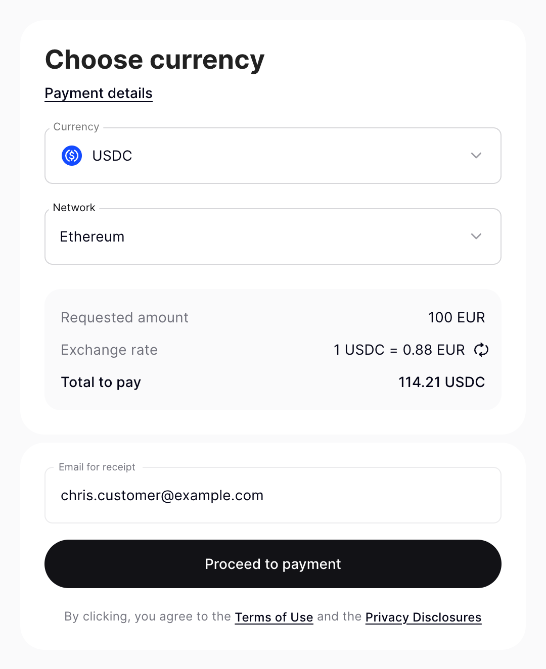 Payment request step 1