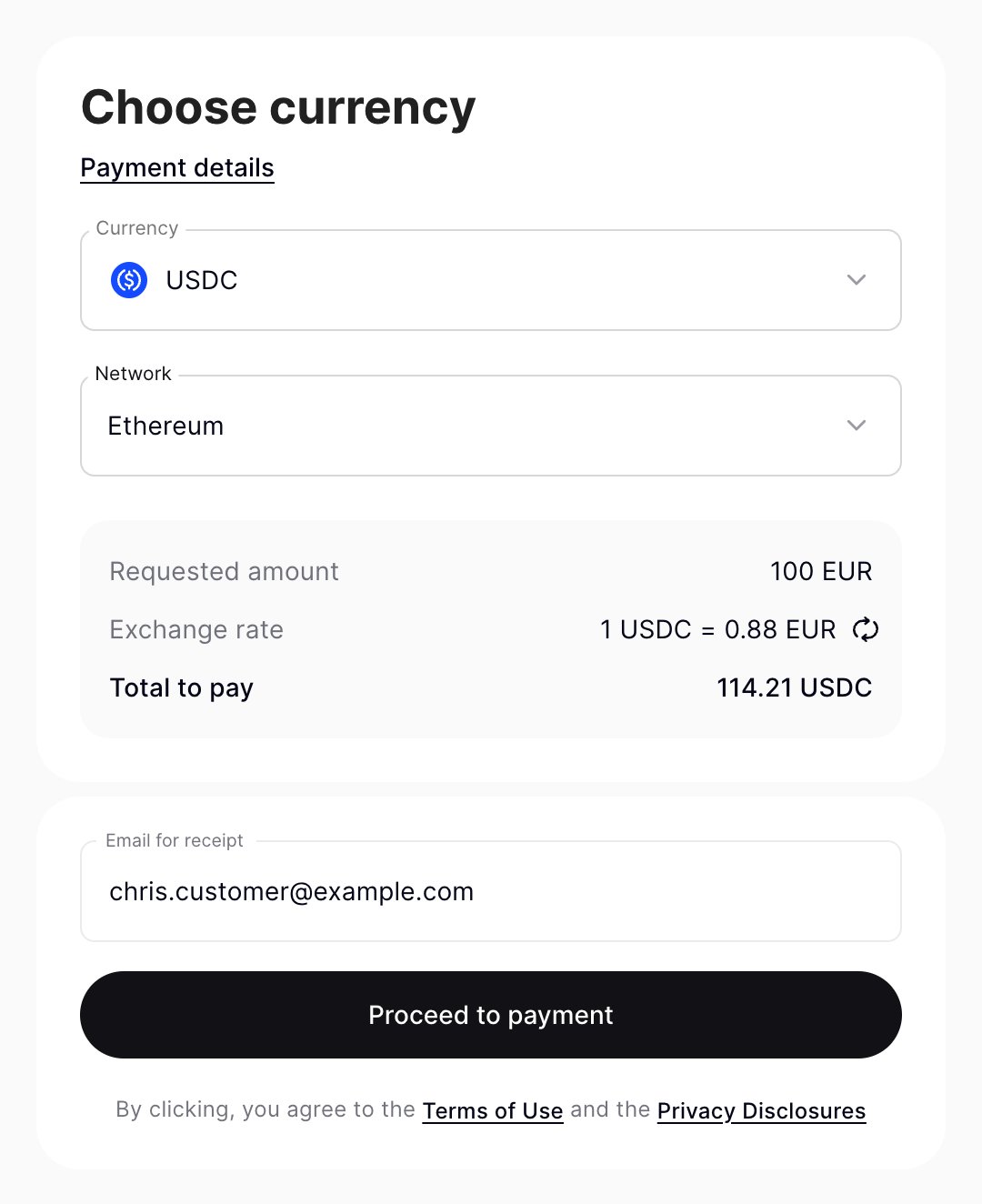 Payment request step 1
