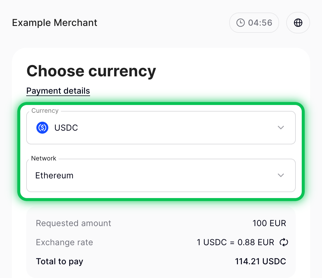 Currency selection