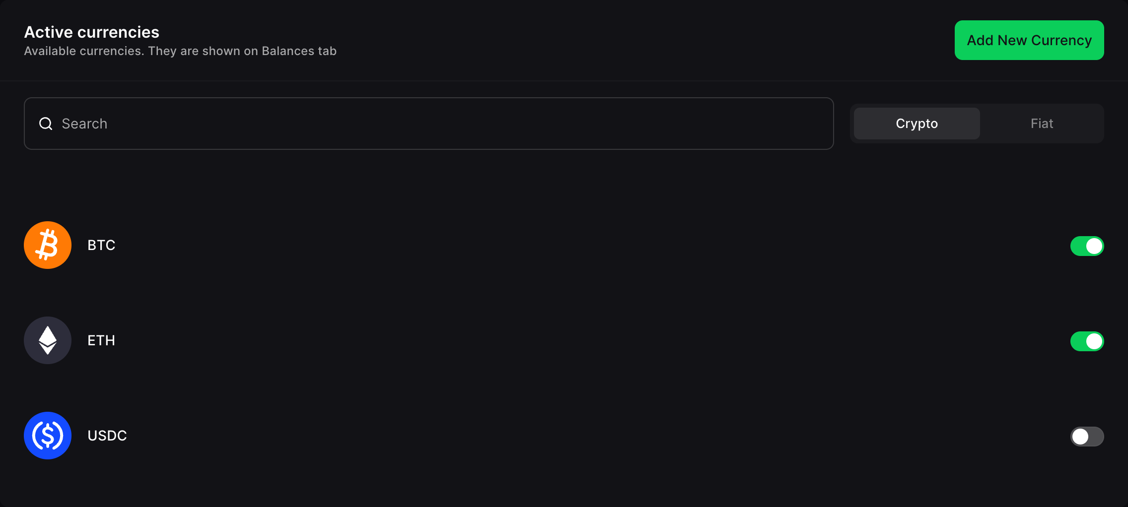 Currencies Info tab