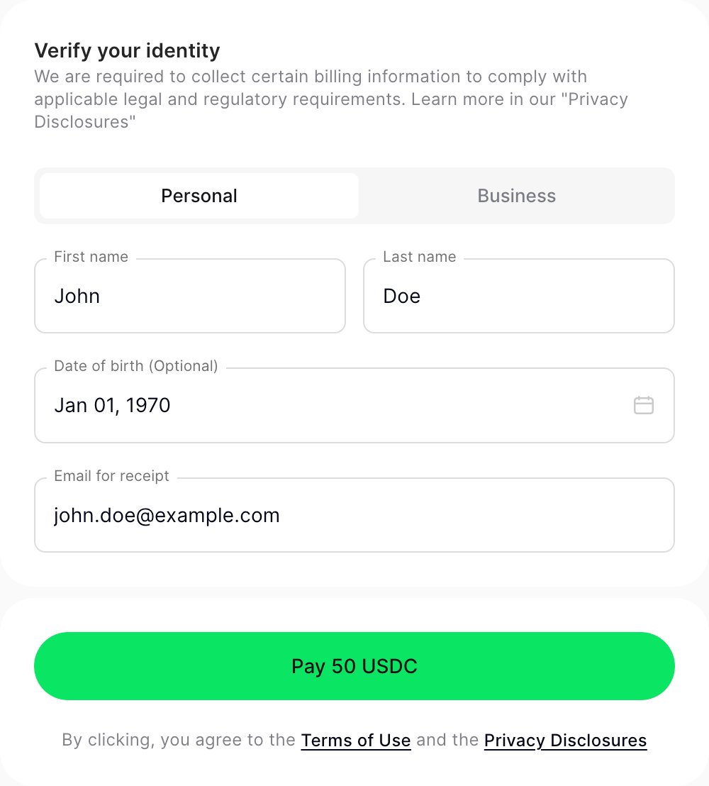 User data form in the payment request interface