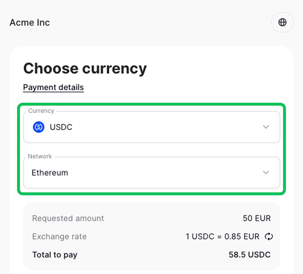 Currency selection
