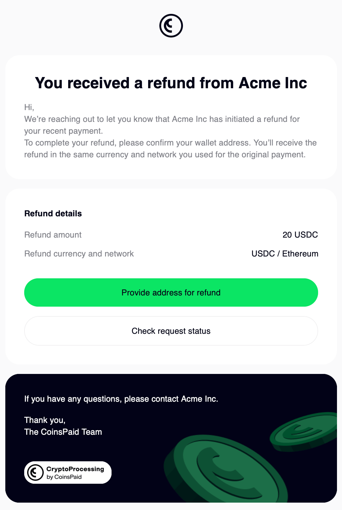 Email about a refund