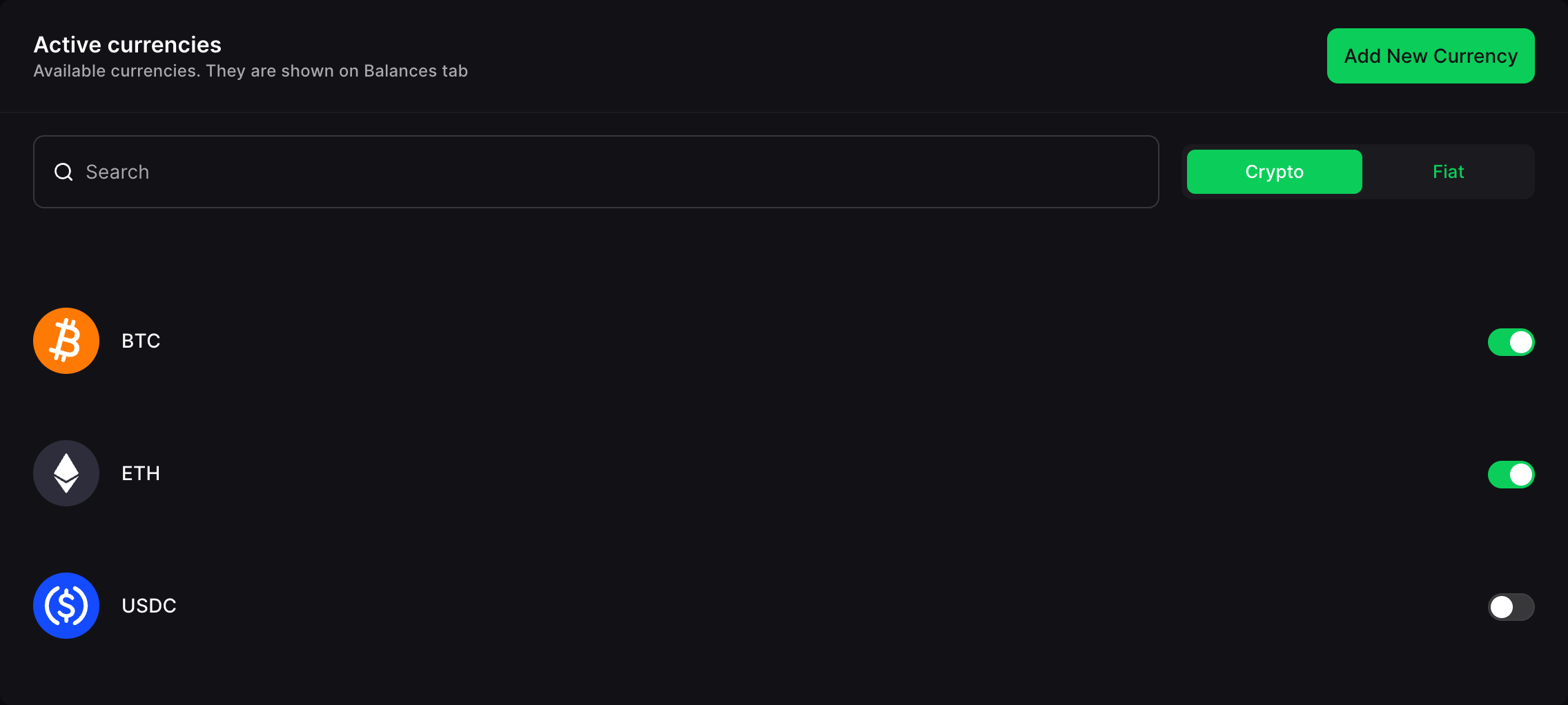 Currencies Info tab