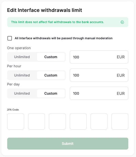 Edit Interface Withdrawal Limits Edit Interface Withdrawal Limits