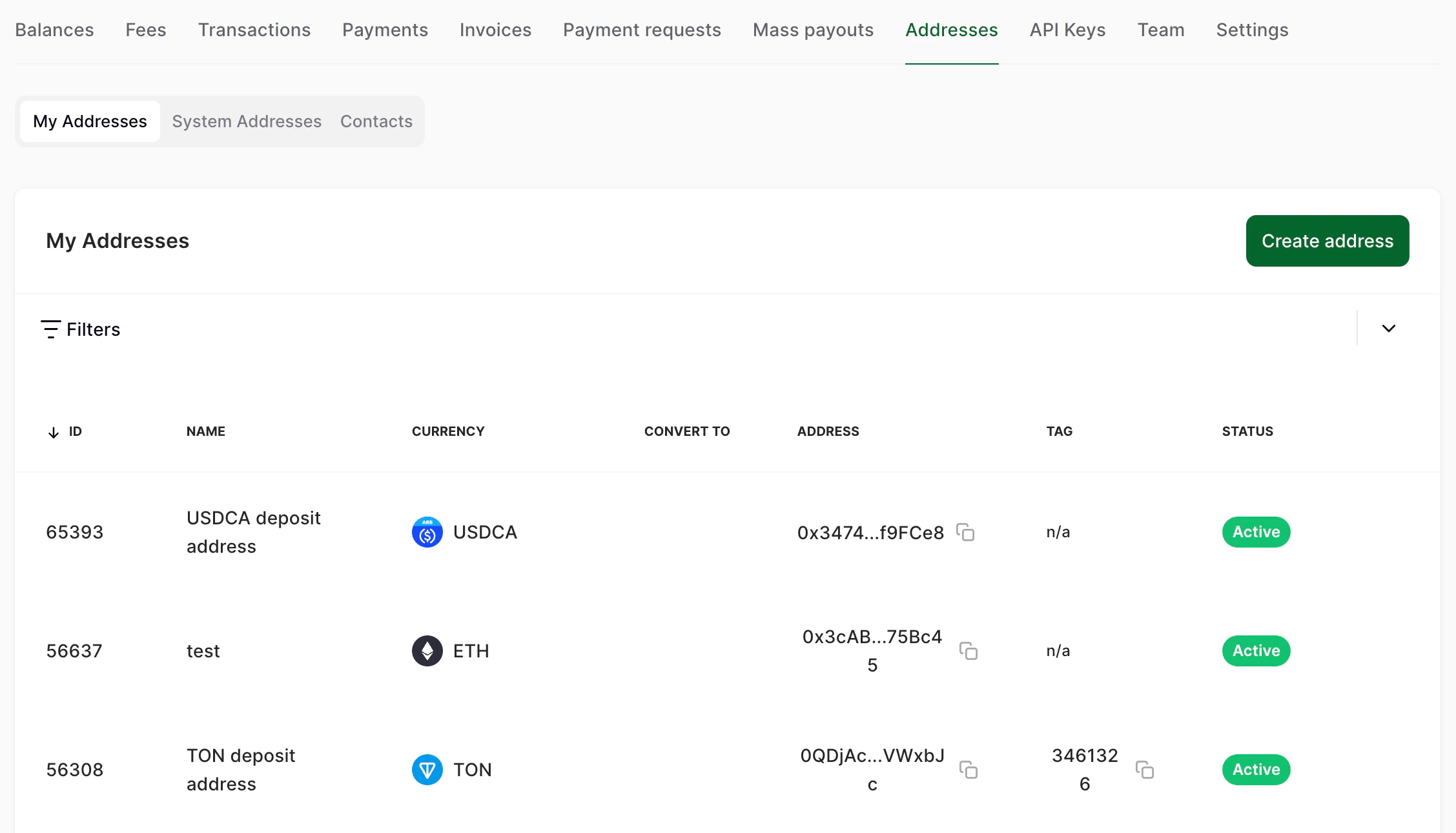 My addresses tab
