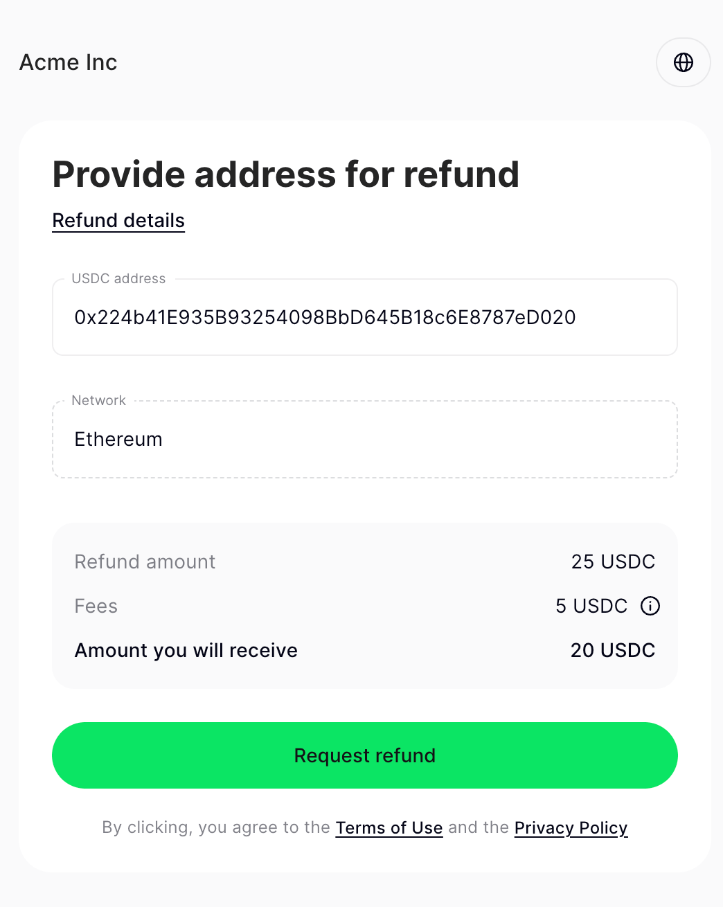 For for receiving a refund
