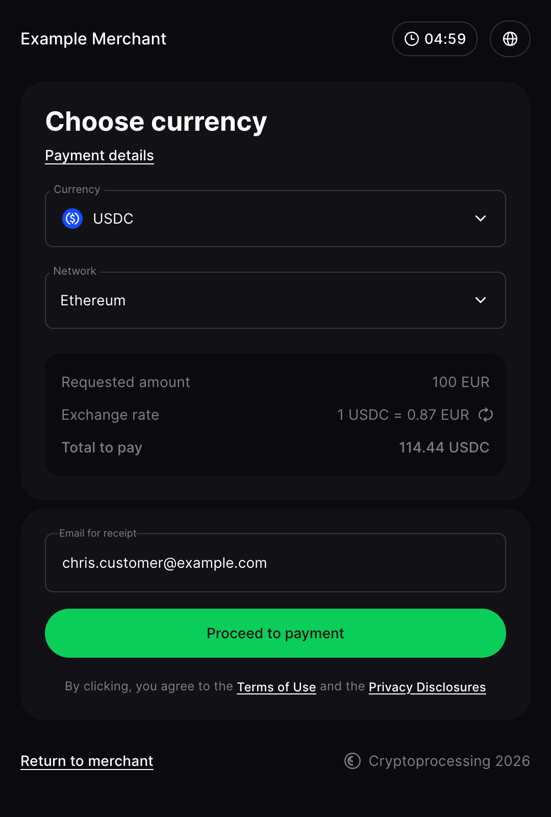 Payment request step 1