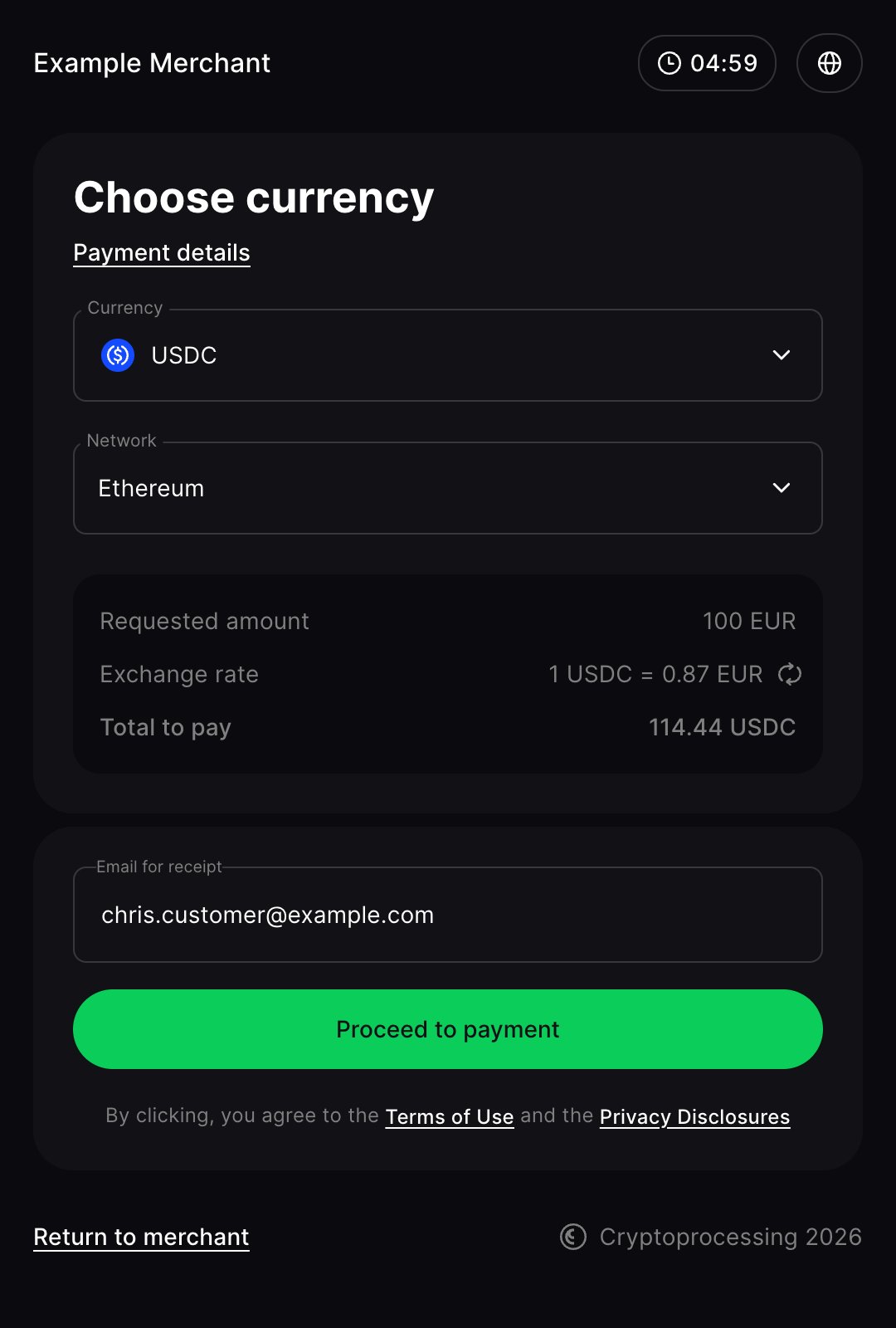 Payment request step 1