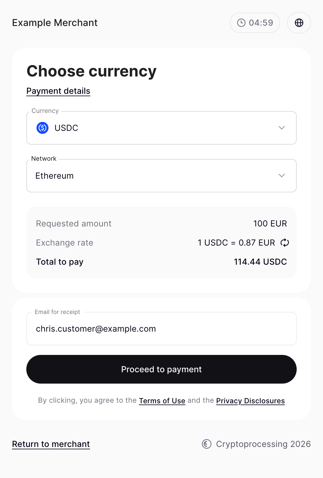 Payment request step 1