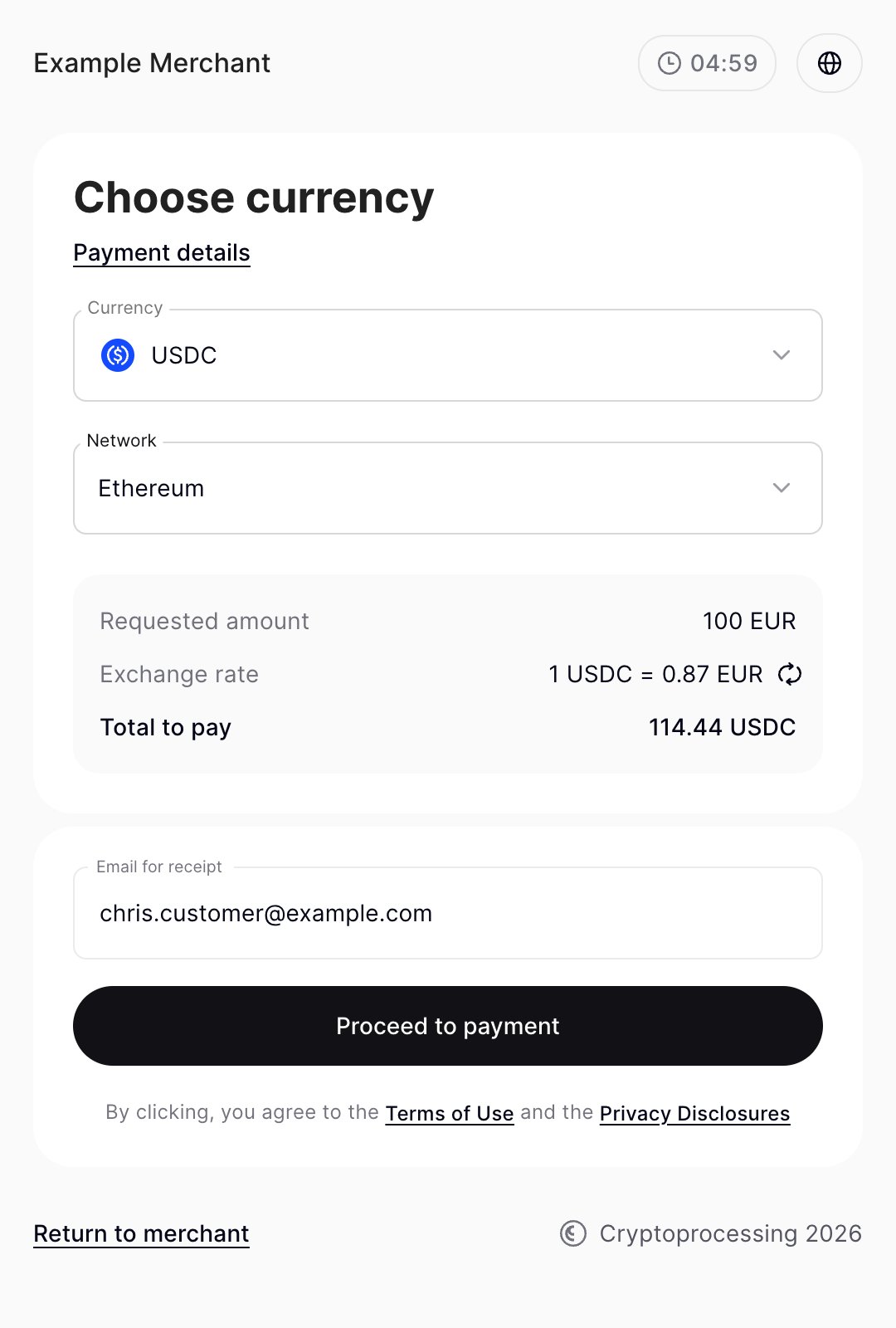 Payment request step 1