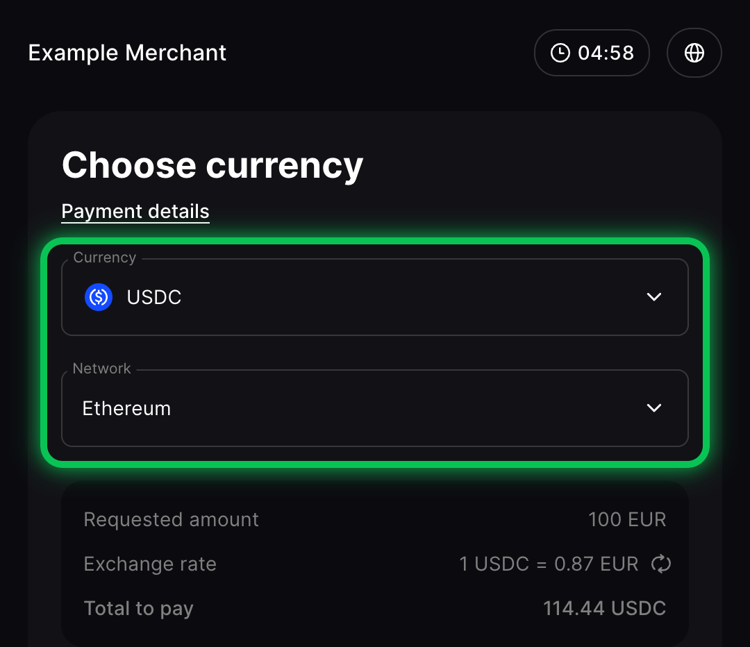 Currency selection