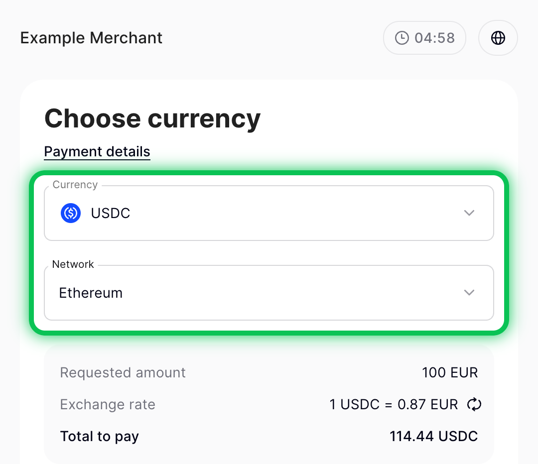 Currency selection