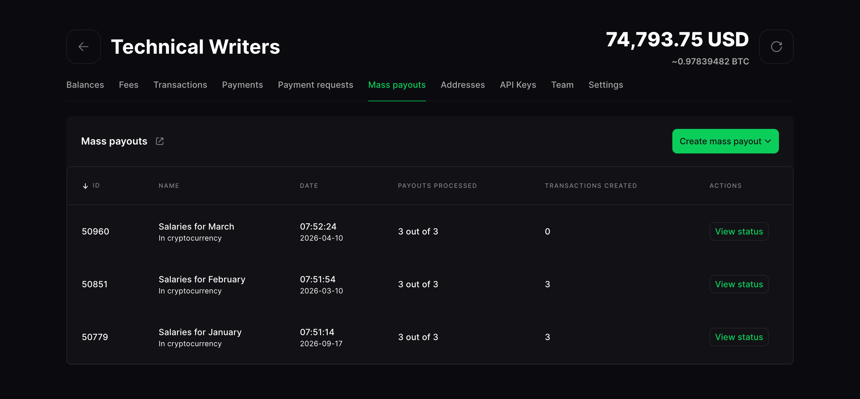 Mass Payouts