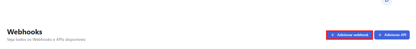 Formulário de cadastro de webhook