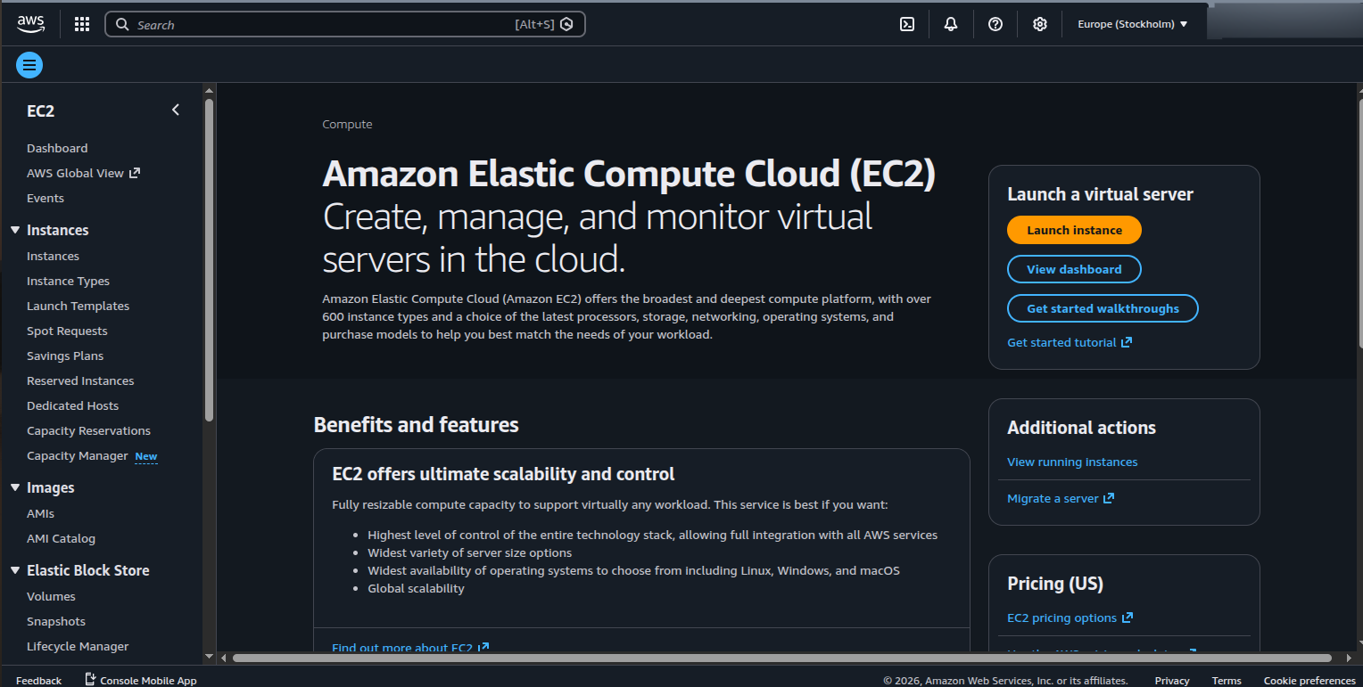 AWS EC2 Home Screen