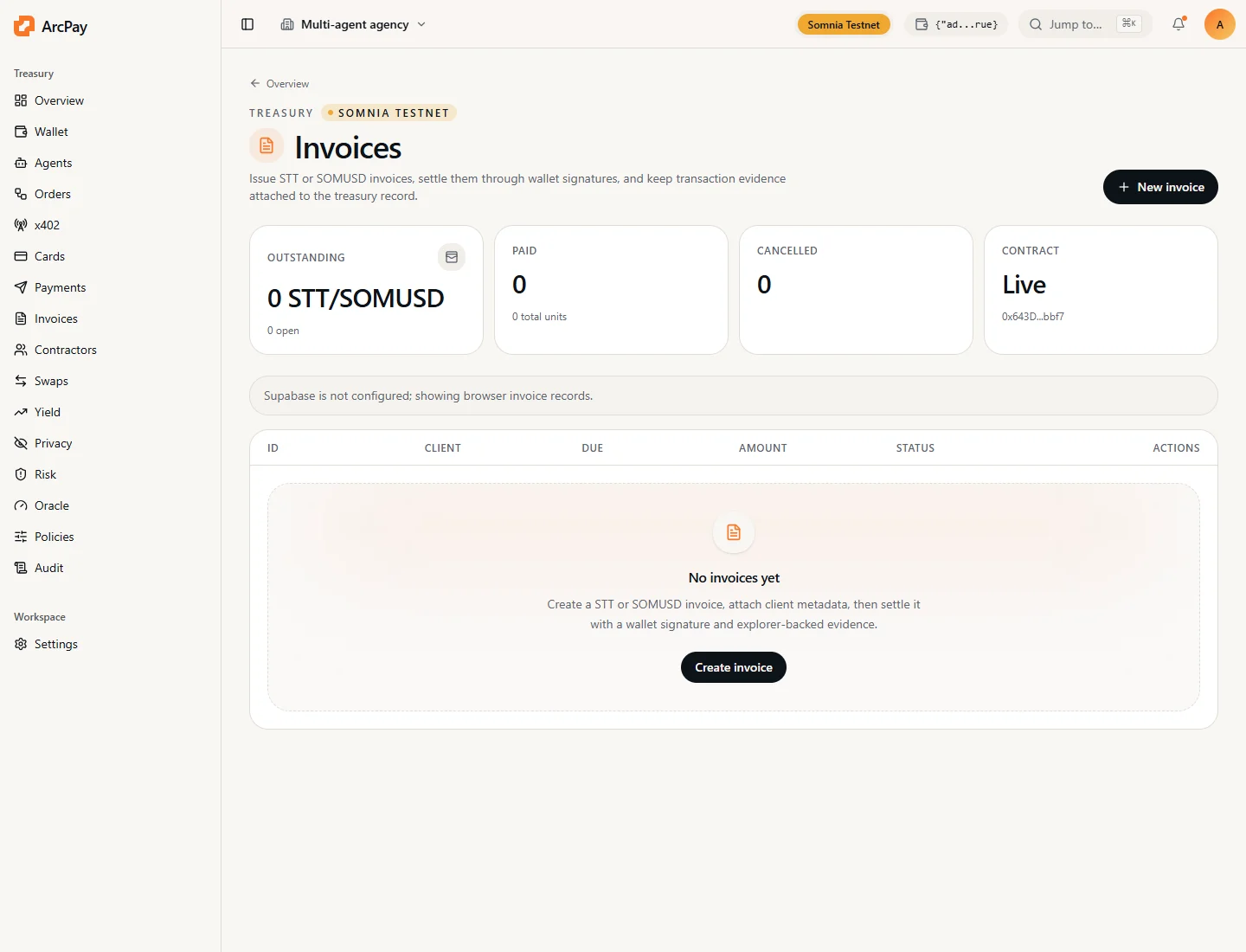 ArcPay invoices dashboard