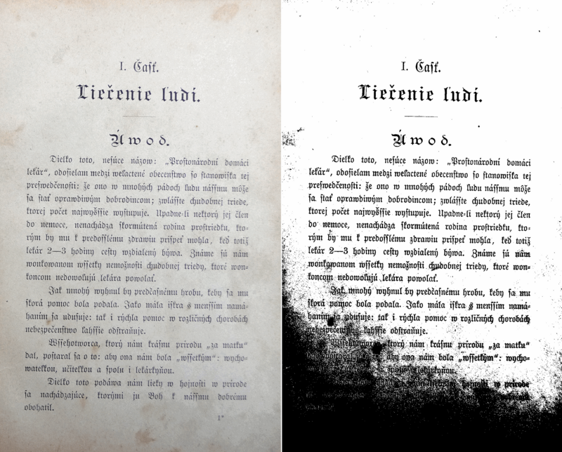 Comparison of original and enhanced images, demonstrating the effect of binarisation Comparison of original and enhanced images, demonstrating the effect of binarisation