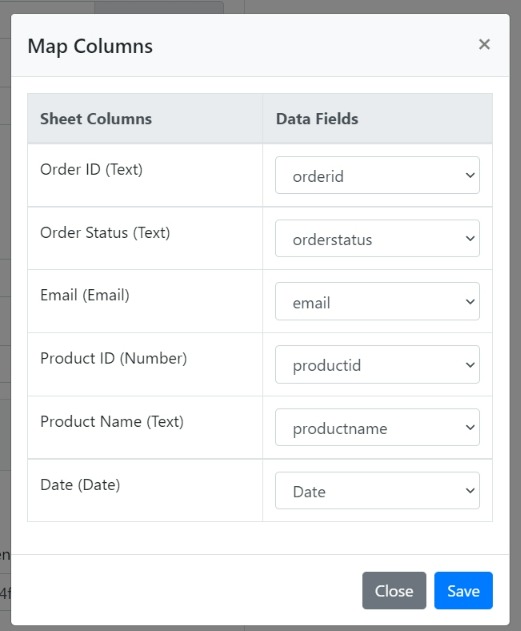 Map sheet columns to Bubble data fields