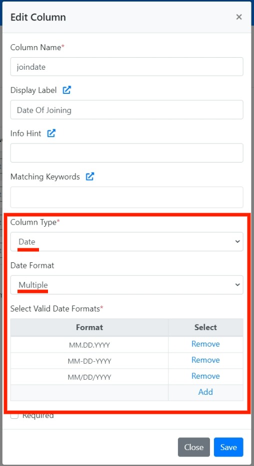 Multiple date formats option