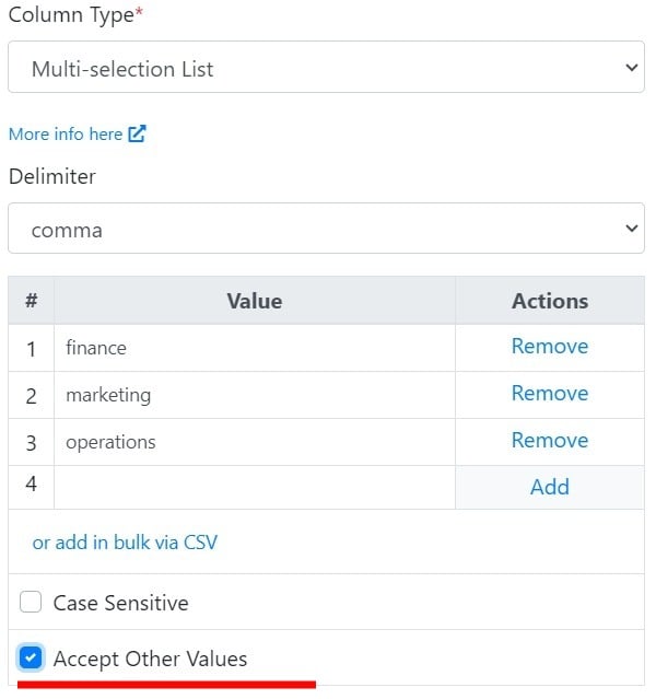 Accept Other Values option for a Multi-select List column