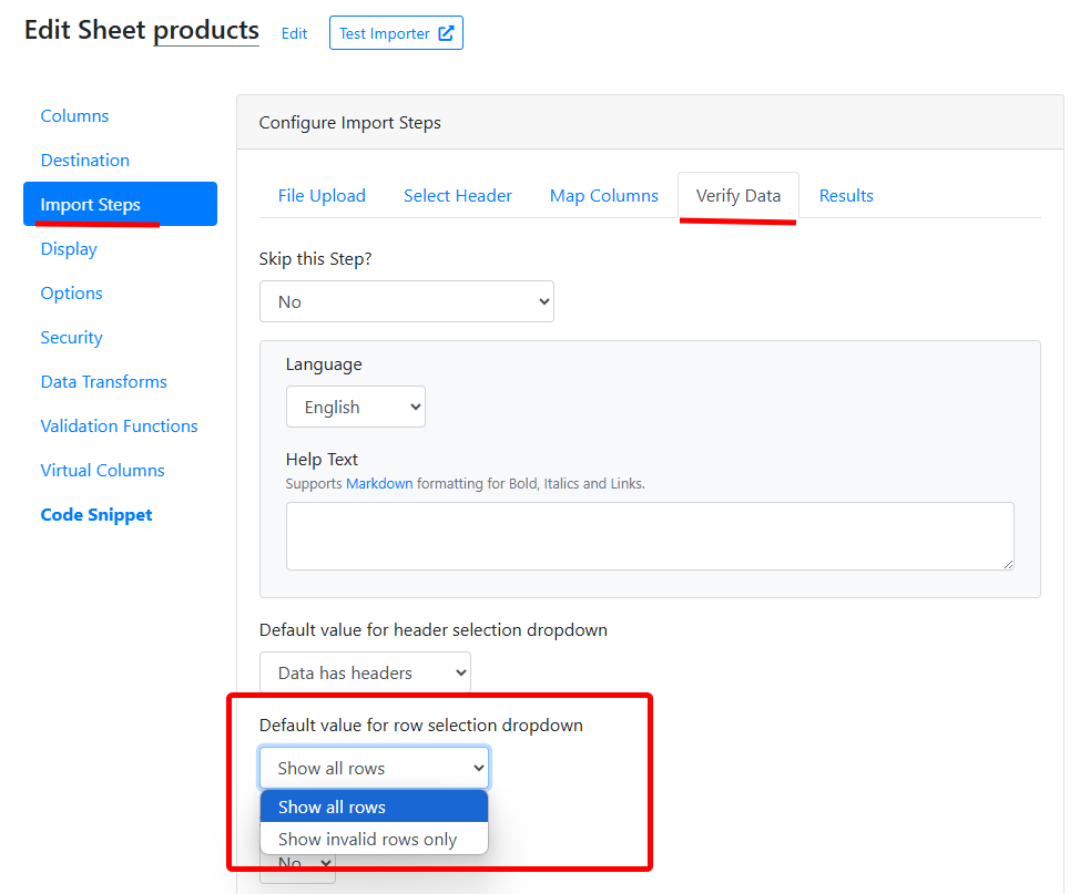 Default table view setting