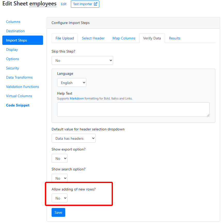 Adding rows option