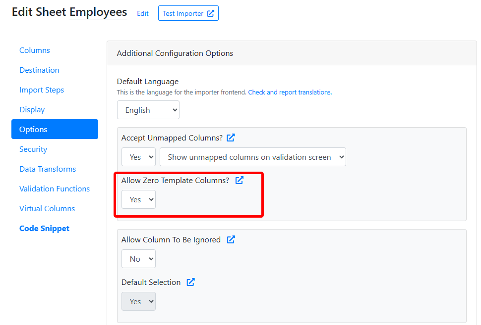 Allow Zero Template Columns setting