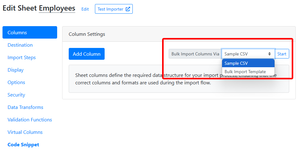 Options for bulk adding columns to a sheet