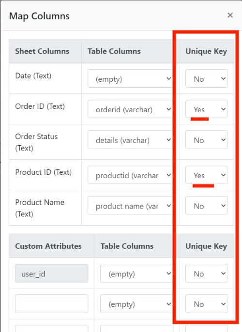 Define unique key for upsert operation