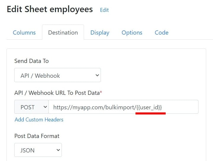 user_id environment variable in the webhook URL