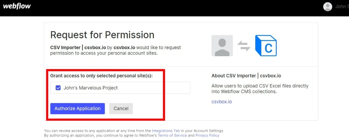 Webflow authorization