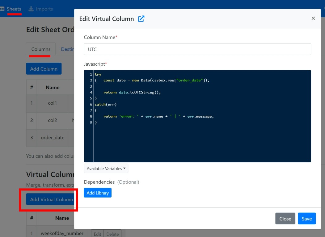 Add Virtual Column dialog