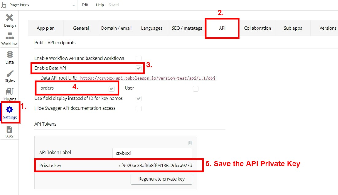API settings