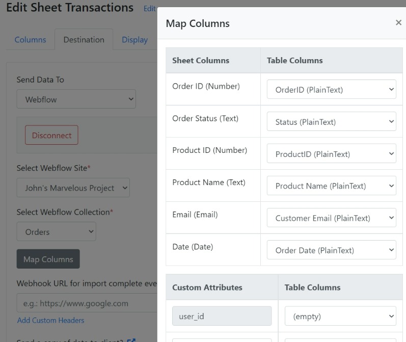 Column mapping