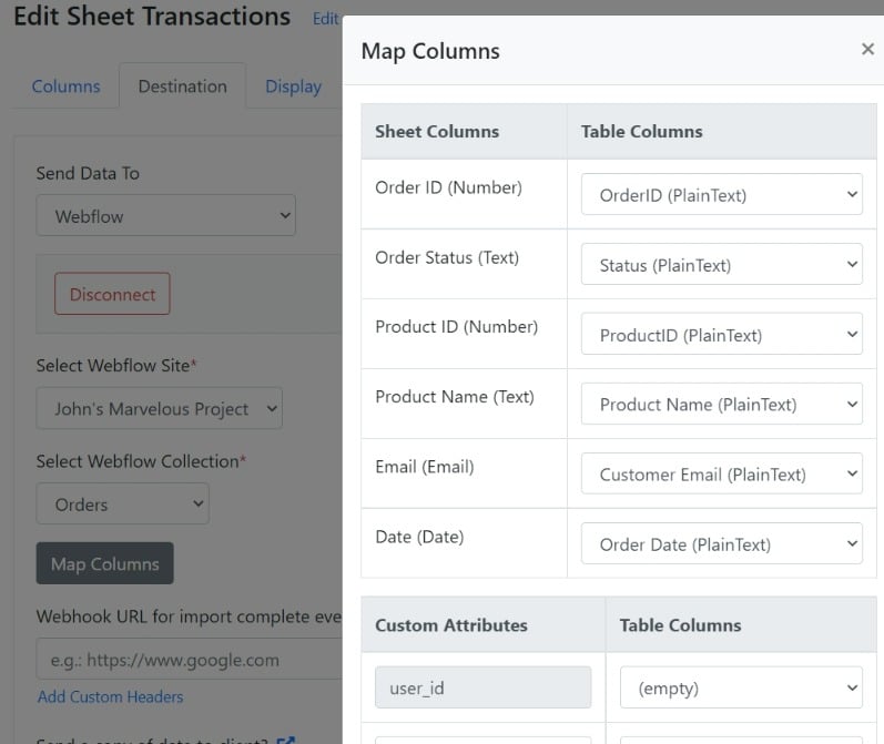 Column mapping